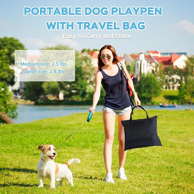 Portable Pet Playpen with Waterproof pad, Collapsible Crates Kennel Playpen for Dog cat and Rabbit &Travel playpen Outdoor or Indoor (Medium(31.5" L x 23.6" W x 21.7" H), Clear Blue)