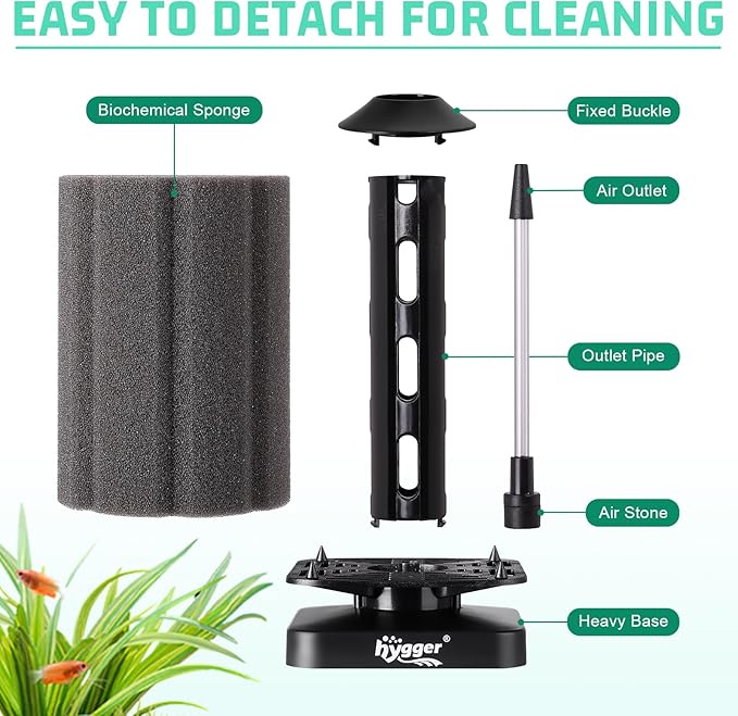 hygger Self-Sinking Sponge Filter for 30–75 Gallon Aquarium, Air Powered Foam Filter for Freshwater & Saltwater Tanks, Betta & Shrimp Safe