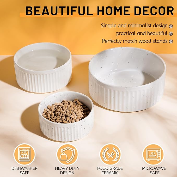 Non-Slip Ceramic Dog Bowls, 5" Dog Food and Water Bowl Set with Silicone Base, 16oz/2cups Weighted Flip-Proof Pet Feeding Bowl for Small Dogs and Cats (Small, White)