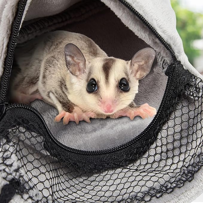 Sweetude 2 Pcs Sugar Glider Pouch Breathable Carrying Bonding Pouch Soft Hamster Carrier with Strap Zipper Small Animal Travel Sleeping Bag Cage Accessories for Rat Reptile Other Small Pets(Gray)