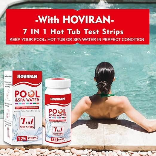 Pool Test Strips 7 Way, Quick Pool and Spa Test Strips 125ct Hot Tub Test | Reliable Water Testing Kit for Bromine, Total Alkalinity, pH, Free Chlorine, Total Hardness, Cyanuric Acid and Total Chlorine