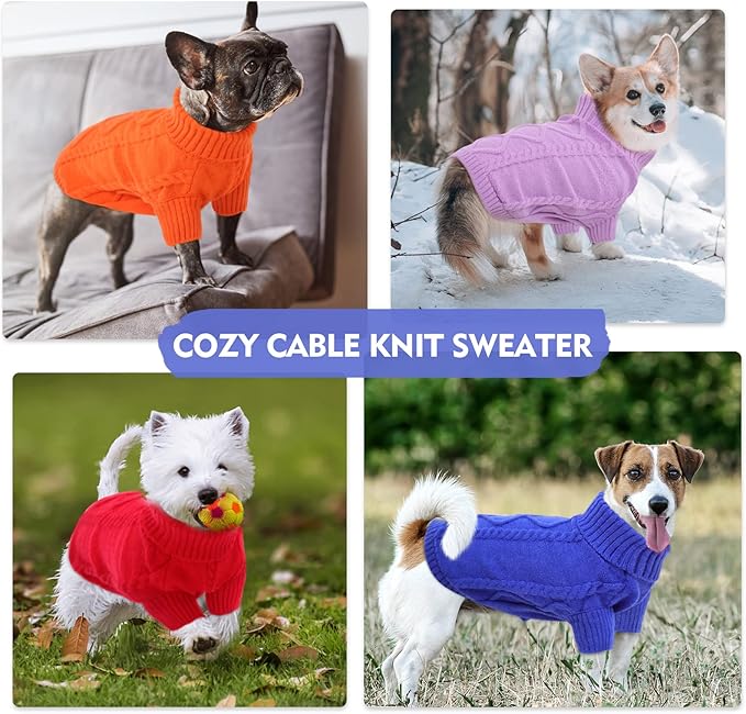 Queenmore Small Dog Pullover Sweater, Cold Weather Cable Knitwear, Classic Turtleneck Thick Warm Clothes for Chihuahua, Bulldog, Dachshund, Pug (Royal Blue, X-Large)
