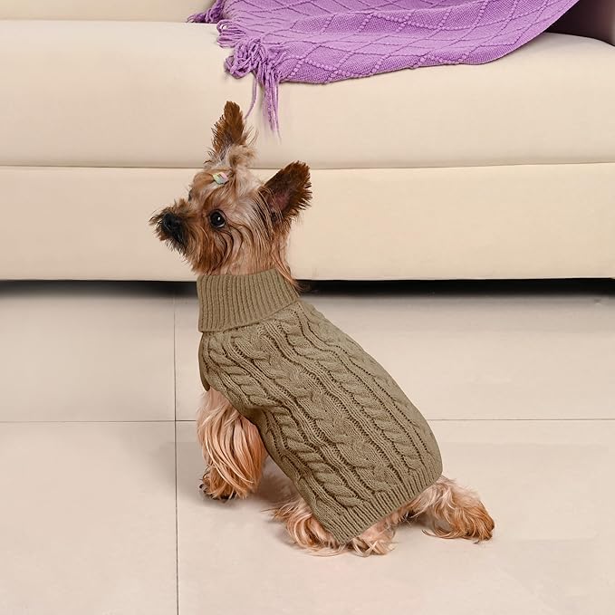 2 Pack Dog Sweaters for Small Dogs Winter Turtleneck Pullover Cable Knit Fleece Stretch Puppy Doggie Chihuahua Toy Poodle Yorkie Pomeranian Boy Girl Pet Clothes (XS, Green & Brown)