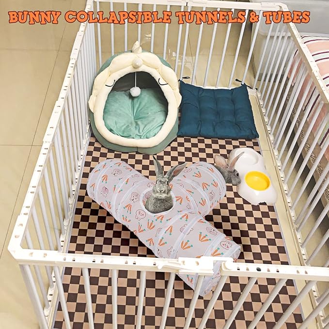 BWOGUE Bunny Tunnels & Tubes Collapsible 3 Way Bunnys Hideout Small Animal Activity Tunnel Toys for Dwarf Rabbits Guinea Pigs Kitty