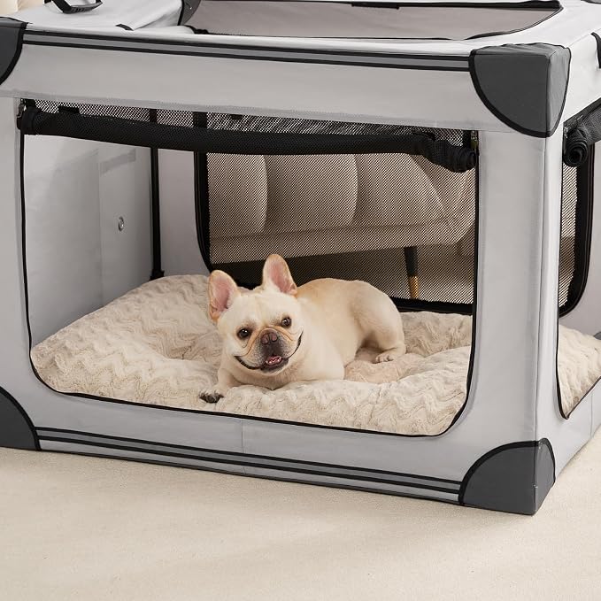EHEYCIGA Washable Medium Dog Bed for Crate 29x21 Inch, Kennel Pad for Dogs Up to 35 lbs, Plush and Comfy Pet Sleeping Mat, Beige