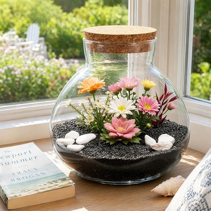 Milisten Glass Plant Terrarium with Cork Lid, 5.9x6.29In Clear Micro Landscape Terrarium Jar, Glass Fish Bowl Vase, Plant Propagation Station, Desktop Planter Container for Home Office Decor