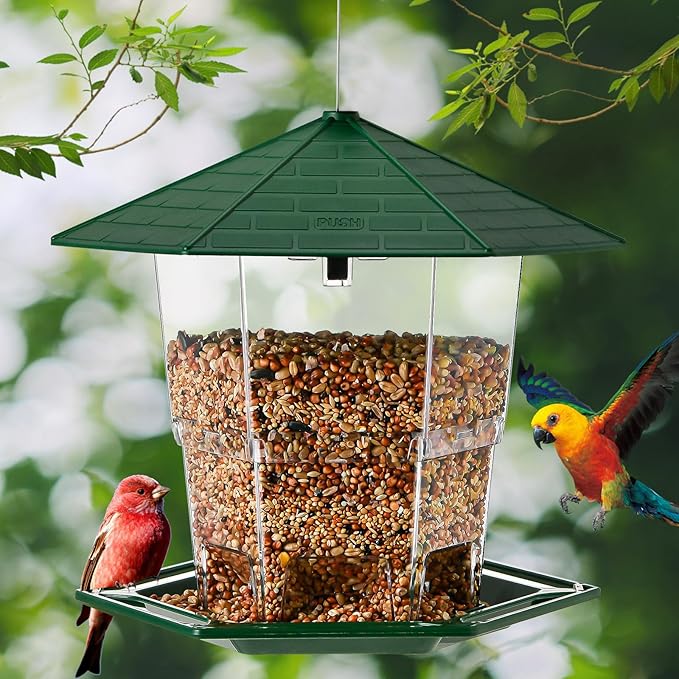 Jealoeur Bird Feeders for Outdoors Hanging Bird Feeder Wild Birds Seed, Green 2 Pack