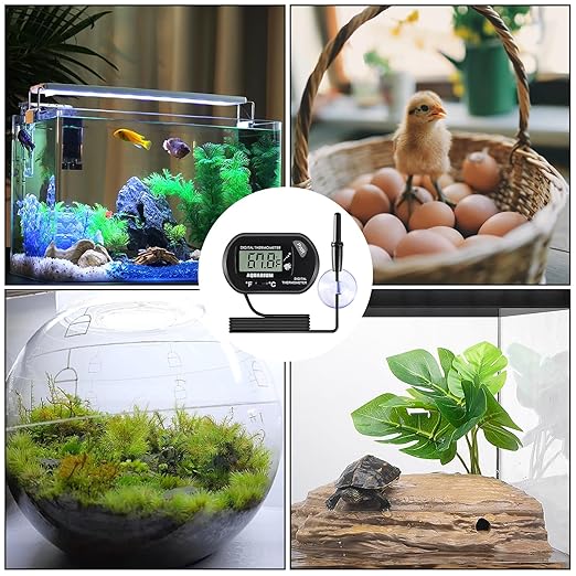 5pcs Aquarium Thermometer LCD Digital Fish Tank Thermometer with Water-Resistant Sensor Probe and Suction Cup for Turtle Incubators Terrarium Water Thermometer