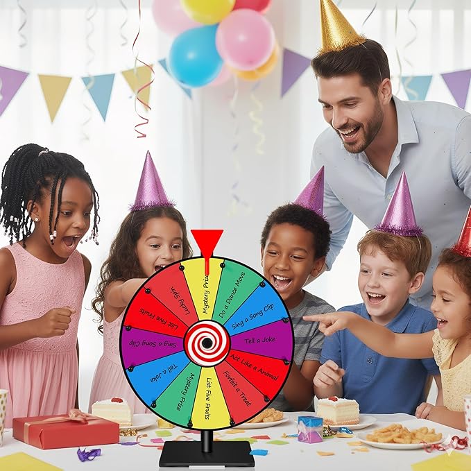 Klvied 12 Inch Prize Wheel, 12 Slot Tabletop Color Spinning Wheel, Carnival Spin Wheel with Dry Erase Markers and Eraser for Trade Show, Fortune Spin Game