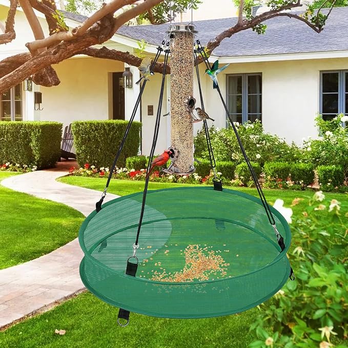 2Pcs Bird Seed Catcher Tray for Hanging Bird Feeder Platform, 4" Deep Birdseed Hoop for Hummingbird Feeders Bee Feeder Outdoor Garden Accessories (Green, 30inch)