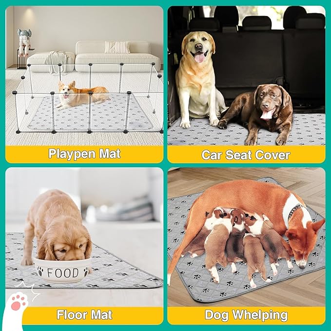 FUWERY Washable Pee Pads for Dogs ,36"X41", Thick Heavy Absorbency Reusable, Prevent Leakage, Non-Slip Pee Pads for Puppy Playpen,Potty Training, Grey, 2 Packs