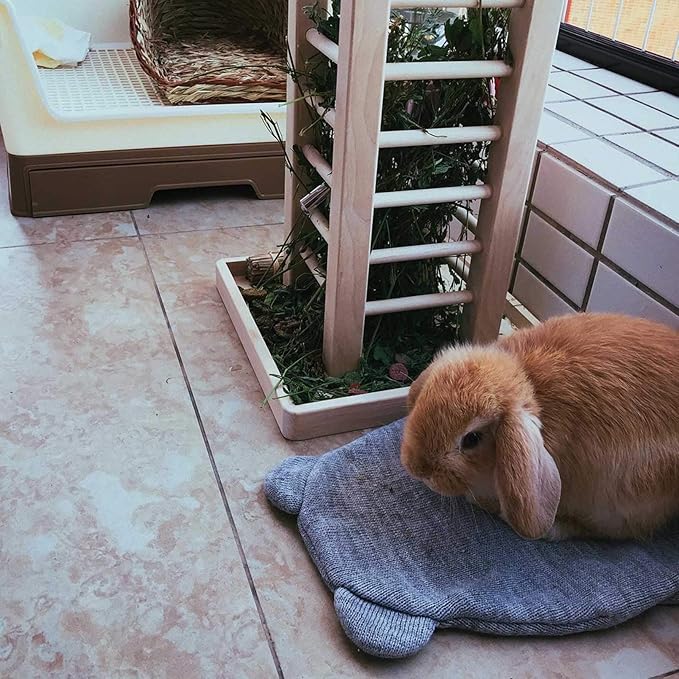 kathson Wooden Hay Feeder Rabbit Less Waste Food Feeding Rack Standing Pet-self Feeding Hay Manager Grass Holder Small Animals Cage Accessories for Bunny Chinchilla Guinea Pig