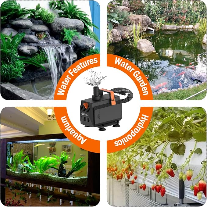 AquaMiracle 1050GPH Aquarium Water Pumps (4000L/H, 55W) Fountain Pump Pond Pump Submersible Water Pump with Flow Control for Fountain, Waterfall, Statuary, Filtration, Water feature, Hydroponics