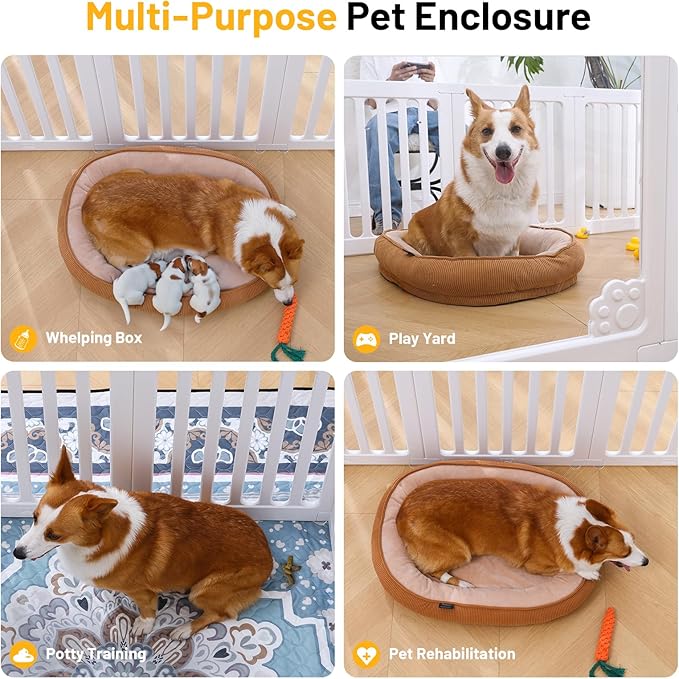 Clear Dog Fence Acrylic Pet Playpen Puppy Enclosure Cat Rabbit Small Play Pen Indoor Outdoor Whelping Box for Dogs with Gate (9 HDPE Panels+3 Transparent Panels)