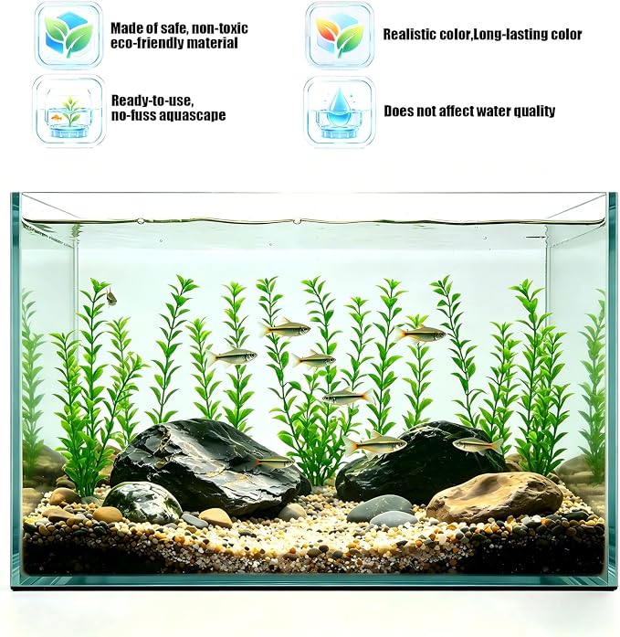 10 Pcs Artificial Aquarium Plants, Plastic Aquatic Plant Decor for Fish Tank, Stream Tank, Aquarium Landscape Decoration (25cmpg-Green)