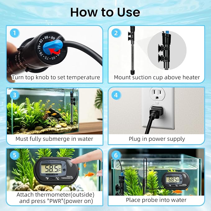 Aquarium Heater 300W Submersible Water Thermostat Fish Tank Heater Adjustable Temperature with Digital Thermometer for 40-75 Gallon Tanks
