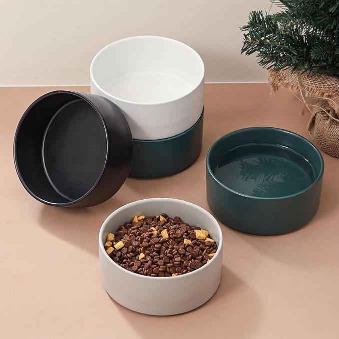 Ceramic Dog Bowl for Food and Water - Pet Feeder Bowl for Small to Medium Dogs and Large Cats - Heavy Ceramic Feeding Dish with Non Slip Base - Dishwasher & Microwave Safe - 2 Pack - 6 Inch - White