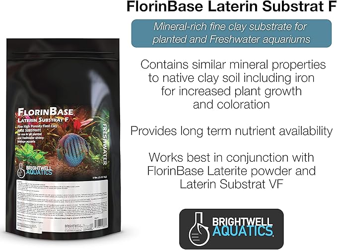 Brightwell Aquatics FlorinBase Laterin Substrat F - Fine Granular High Porosity Clay Base Substrate for Planted and Freshwater Shrimp Aquaria, 15 lbs