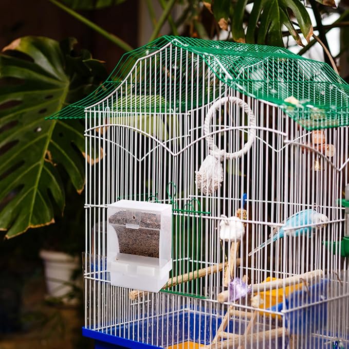 Cabilock No Mess Automatic Bird Food Box 450 Gram with Splash-Proof Design for Cage Parrot Feeding Station, Sturdy Seed Dispenser Suitable for Doves and Small Birds