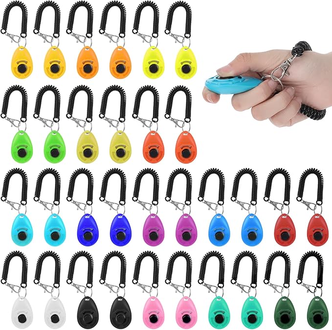 Kifmurase 32 Pack Dog Training Clicker Bulk, Colorful Pet Training Clickers Cat Animal Trainer Clicker with Wrist Strap for Pet Dog Cat Horse Bird Behavioral Trainer Accessories (Multicolor)
