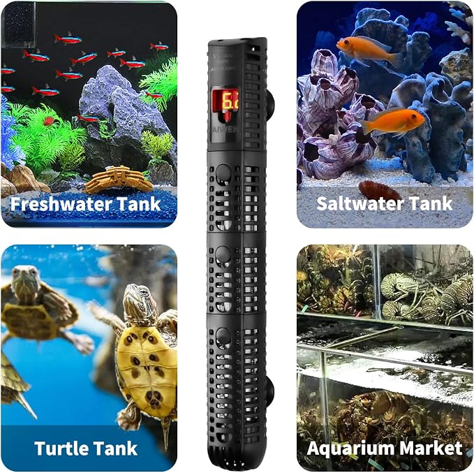 Aquarium Heater 300W Upgraded Fish Tank Heater With Leaving Water Automatically Stop Heating And Advanced Temperature Control System, Suitable For Saltwater And Freshwater 20 Gallons to 60 Gallons