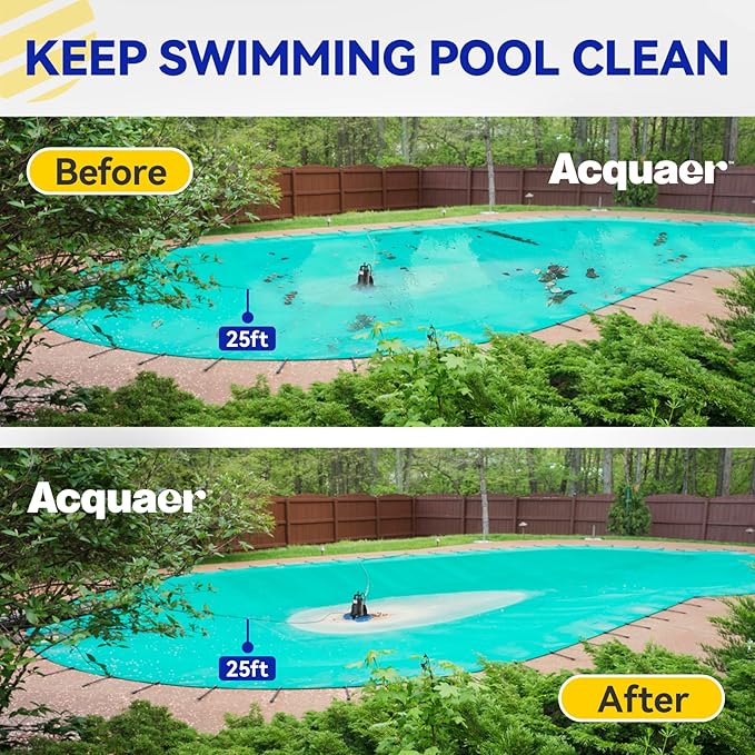 Acquaer 1/3 HP Automatic Swimming Pool Cover Pump, 2950 GPH Submersible Sump Pump with 3/4” Check Valve Adapter & 25ft Power Cord, Water Removal for Pool, Hot Tubs, Rooftops, Water Beds, Black & Blue