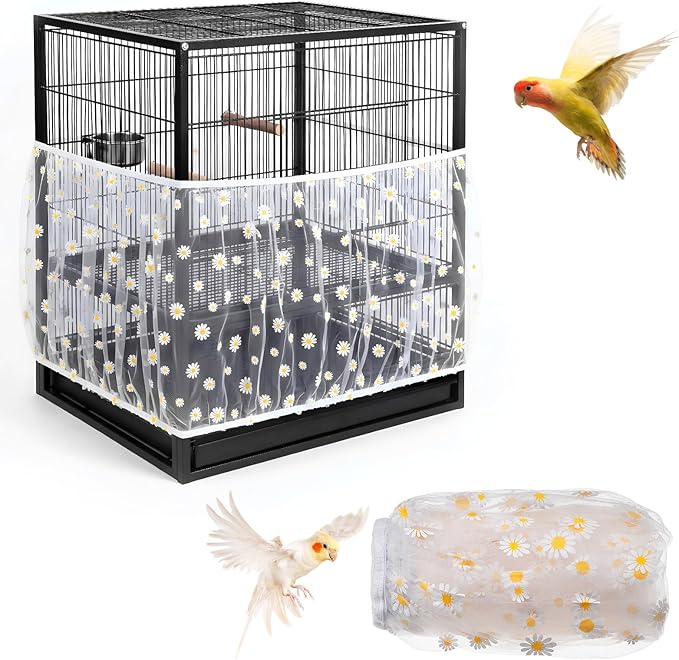 Universal Bird Cage Seed Catcher, Nylon Mesh Stretchy Skirt Bird Cage Net for Round Square Cages, Feather Debris Containment, Airy Soft Cover