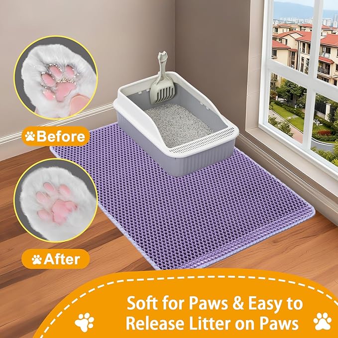 Cat Litter Mat Litter Trapping Mat,Cat Litter Box Mat 32"x22", 2 Layer Llitterbox Mat,Waterproof Urine Proof,Kitty Rug indoor Floor Pad,Purple,Collapsable, Medium