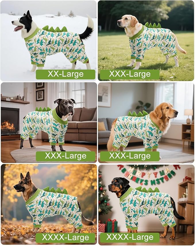 CuteBone Dinosaur Costume Dog Pajamas, Stretchy Spandex Crystal Velvet Sleepwear Coat for Small Dogs, Soft & Warm Pet Outfit Clothes for Cold Weather, Cozy Pullover Design COSP05-4XL