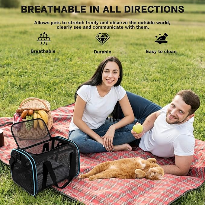 Cat Dog Pet Carriers Soft-Sided Cats Bag Animal Carriers Puppy Carrying Bag TSA Airline Approved Dog Carrier Soft Sided, Collapsible Travel Carriers for Big Cats/Small Dogs(Up to 16lbs) 17 * 11 * 11