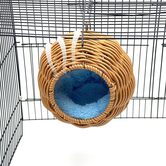 Rattan Bird Nest for Cage,Hanging Parrot Breeding Nesting House Washable Soft Lay Warm Sleep Hut Bird Cage Accessories for Cockatiels Budgerigars Finches Canaries (Circular Opening)