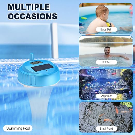 Pool Thermometer Floating Easy Read, Digital Wireless IPX8 Waterproof Thermometer with Indoor Temperature for Swimming Pool, Hot Tub Spa, Cold Plunge, Fish Tanks, Indoor Monitoring
