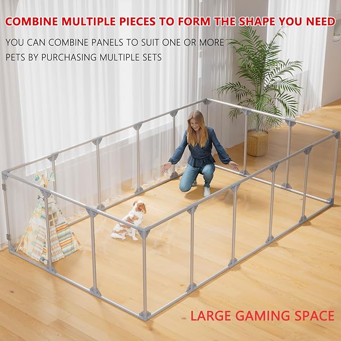 Clear Acrylic Dog Playpen, 8 Panels 29.5 Inch Tall Indoor Pet Play Pen with Door, Transparent Puppy Fence for Small Dogs, Dog Fence Crate Kennel Whelping Cage
