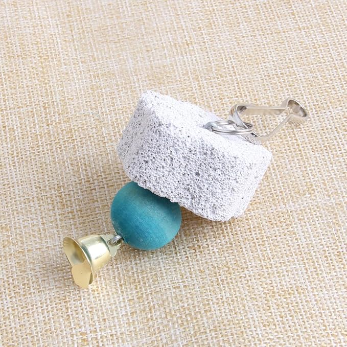 Bird Grinding Beak Calcium Stone with Bell Mineral Lava Block Trimming Teeth Chewing Toys for Chinchilla Bunny Parrot