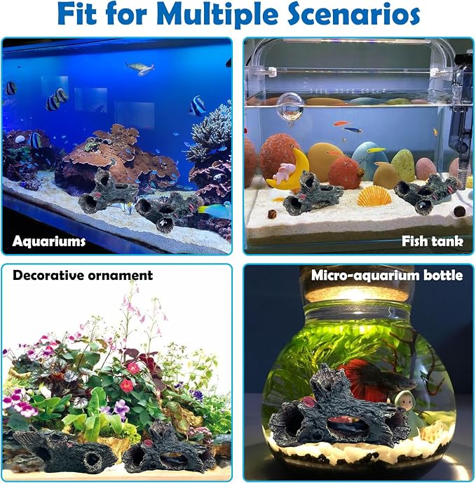Tfwadmx 2 Pcs Decaying Trunk Aquarium, Betta Fish Ornament, Freshwater Ornament - Small Resin Aquarium Decoration Log, 20 Gallon Fish Tank Wood with Holes & Aquarium Hideout Caves