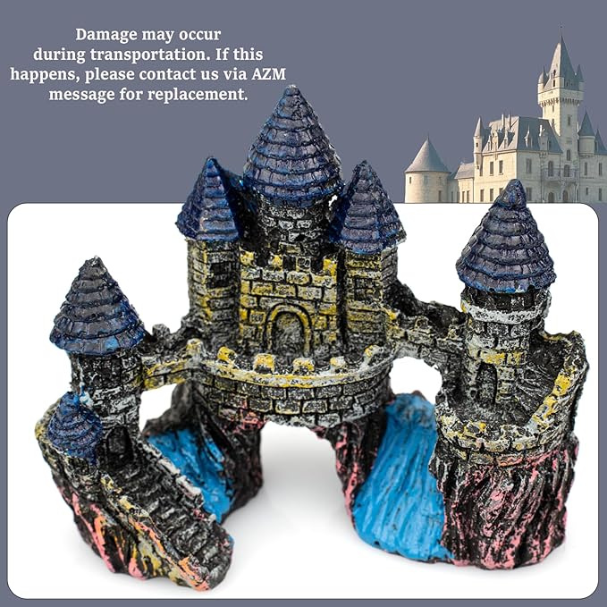 Fish Tank Decorations,Vintage Castle Cave Hideouts & Resin Aquarium Decorations,Fish Tank Accessories, Safe for Betta Fish