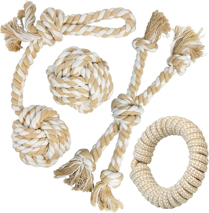 TwoEar Dog Rope Toy 4 Pack - Dog Rope Toys for Large Dogs - Indestructible Natural Cotton Chew Toys for Aggressive Chewers - Tough Tug of War Dog Toys for Boredom, Teeth Clean