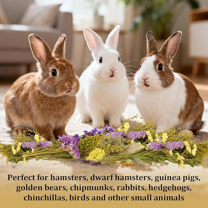 Sukh 42Pcs Herb Bedding Habitat Decor - Natural Flower Hamster Mate Herbs Sprays Cage Safe Pet Accessories Decorations Hideout for Hamsters Mouse Guinea Pig Dwarf Gerbils Syrian Mice