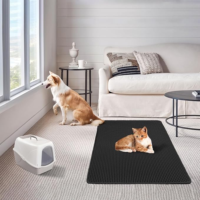 Cat Litter Mat Double Layer Litter Trapping Mat Kitty Litter Box Mat 23.4x14.7 inch Water Proof Cat Litter Catching Mat