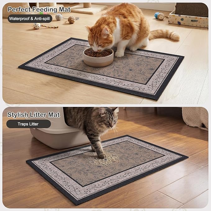 Glittme Cat Litter Mat with Non-Slip Bottom Litter Box Mat 33"X22" Litter Trapping Mat Easy to Clean Washable Cat Food Mat for Kitty,L