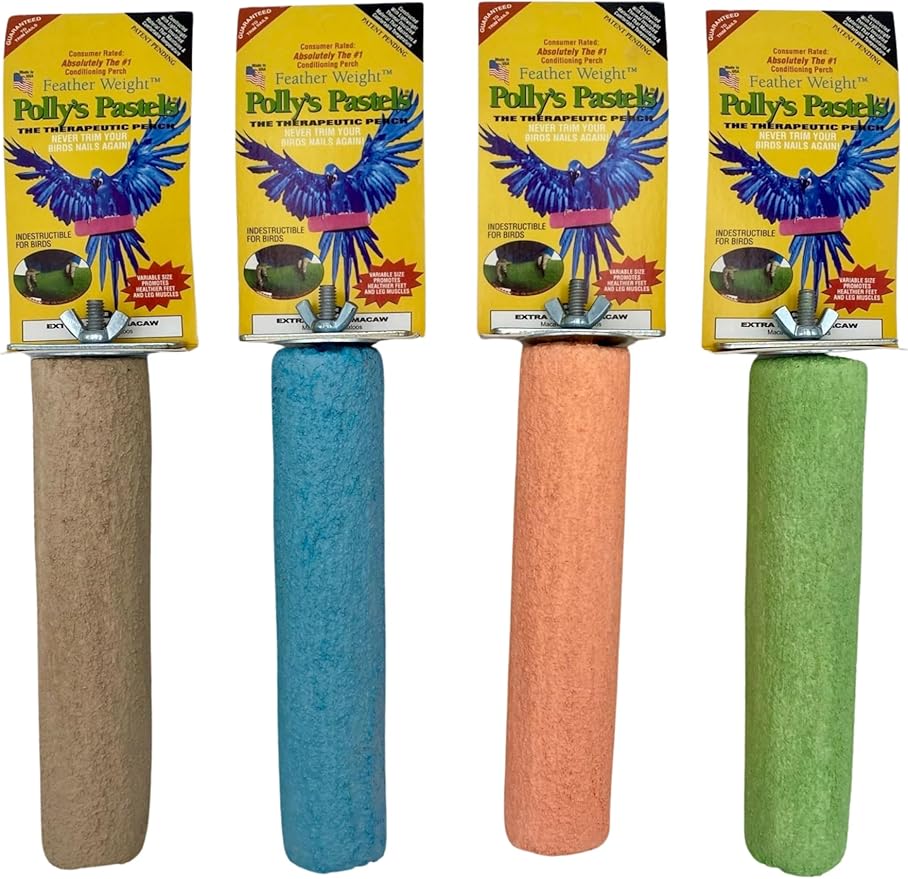 Polly's Pastels Nail Trimming & Beak Conditioning Safety Perch for Cockatiels, Cockatoos, Macaws, Parakeets, Budgies, Parrots and All Other Birds (Blue, X-Large-2" Dia. x 9" Long)