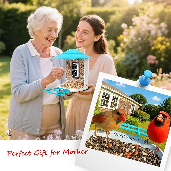 birdsnapÂź TUC Bird Feeder with Camera 2K HD Live with 32GB Card Auto Detect & Notify AI Identify Camera Birds Feeders Solar Powered Wireless Outdoors Backyard Gift for Mom Dad Birds Lover, 2.4G WiFi