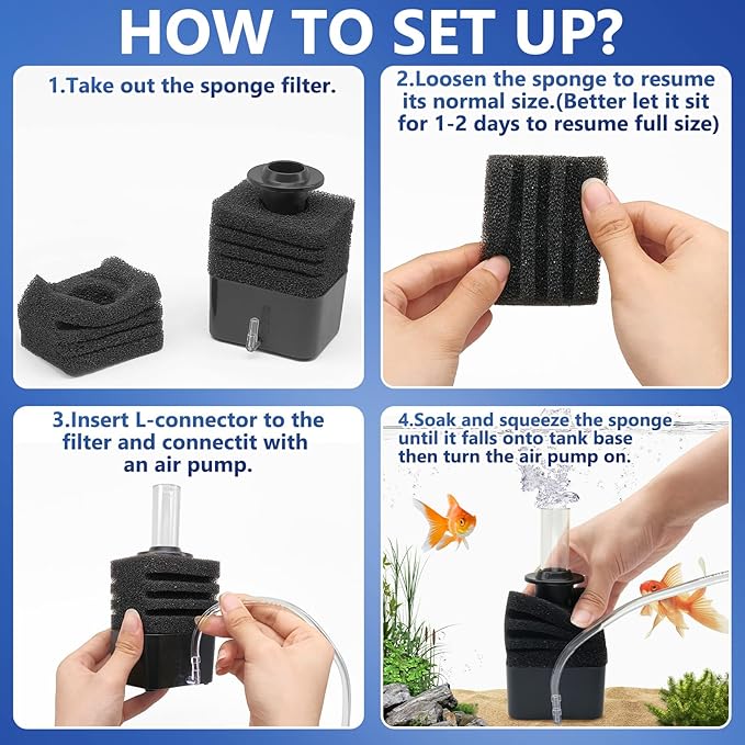 Moonorange Aquarium Bio Sponge Filter, Super-Quiet Submersible Fish Tank Foam Filter with 1 Spare Sponge, Suits Tanks Within 110 Gallon(L)