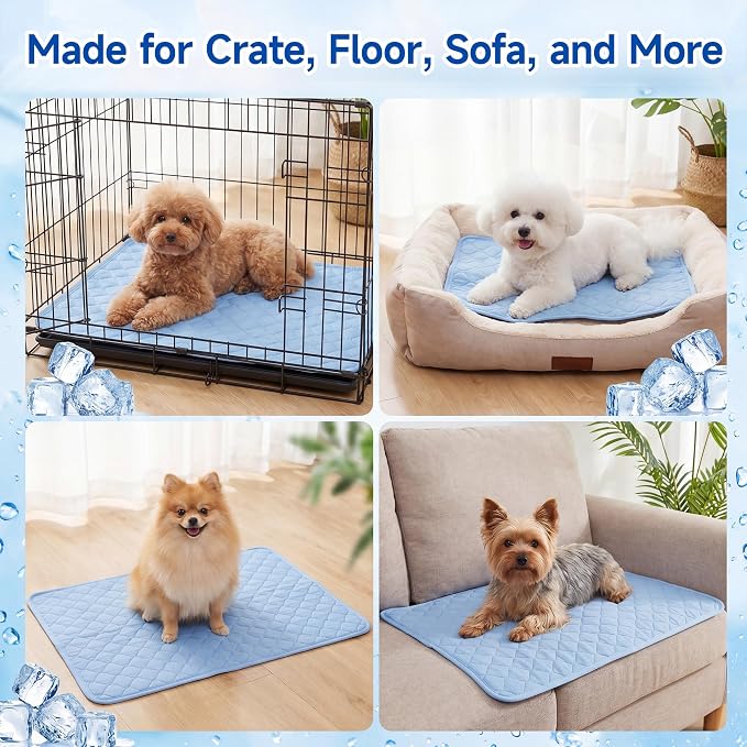 PatiencET Dog Cooling Mat, 22 x 28 in No-Gel Cooling Pad for Small Dogs, Puppies and Cats, Cool Touch Nylon Pet Mat, Washable Summer Dog Mat for Crate, Floor, Sofa, Car, Blue