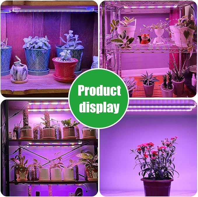 RWNTAO Two Strip Growing Lamp for Indoor Plants, Red & Blue & Yellow Full Spectrum LED Grow Light Strips with Auto ON/Off 3/9/12H Timer,10 Dimmable Levels for Green House Succulent (2 Head 13 in)