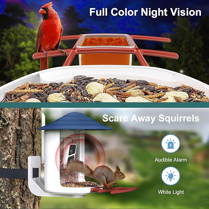 birdsnapÂź TUC Bird Feeder with Camera 2K HD Live with 32GB Card Auto Detect & Notify AI Identify Camera Birds Feeders Solar Powered Wireless Outdoors Backyard Gift for Mom Dad Birds Lover, 2.4G WiFi