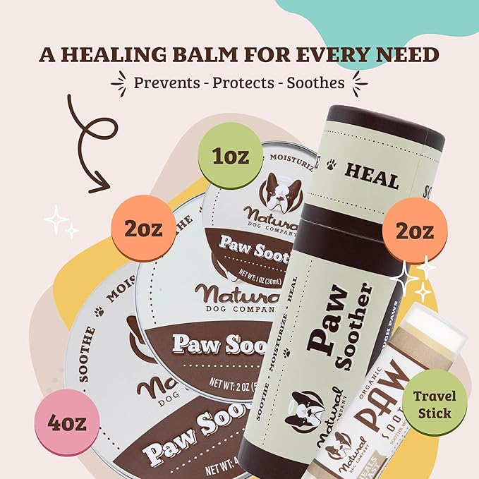 Natural Dog Company Paw Soother Balm & Wax - Dog Paw Balm & Moisturizer for Dry, Cracked Paw Pads, Helps Moisturize & Condition Winter-Worn Paws, Coconut Oil & Calendula, Daily Paw Care, 0.15 oz Stick