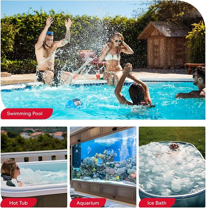 Pool Thermometer Digital Floating, Swimming Pool Water Temperature Sensor, 2026 New Upgrade | Solar Powered | Easy Read | High Precision | Anti-Fog, for Hot Tub, Spa&Ice Bath (Light Blue)
