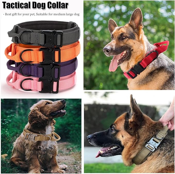 Tactical Dog Collar, Adjustable Military Training Nylon Dog Collar with Control Handle and Heavy Quick-Release Metal Buckle for Small Medium Large Dogs, Light Pink XL