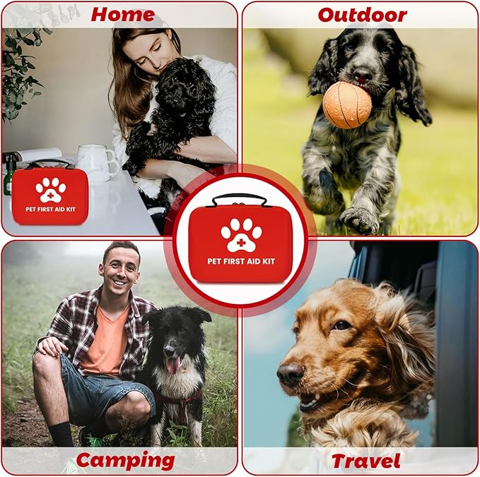 Generic Dog First Aid Kit, Pet First Aid Kit for Dogs and Cats, Home Office Travel Car First Aid Kit Emergency Kit Dog Travel Kit for Hiking, Dog Medical kit Emergency Survival Kit, Red